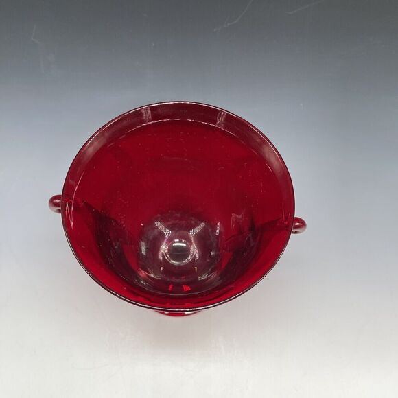 Vintage Glass Red Ruby Trophy Pedestal Vase Handled‎ MCM - Picture 3 of 16